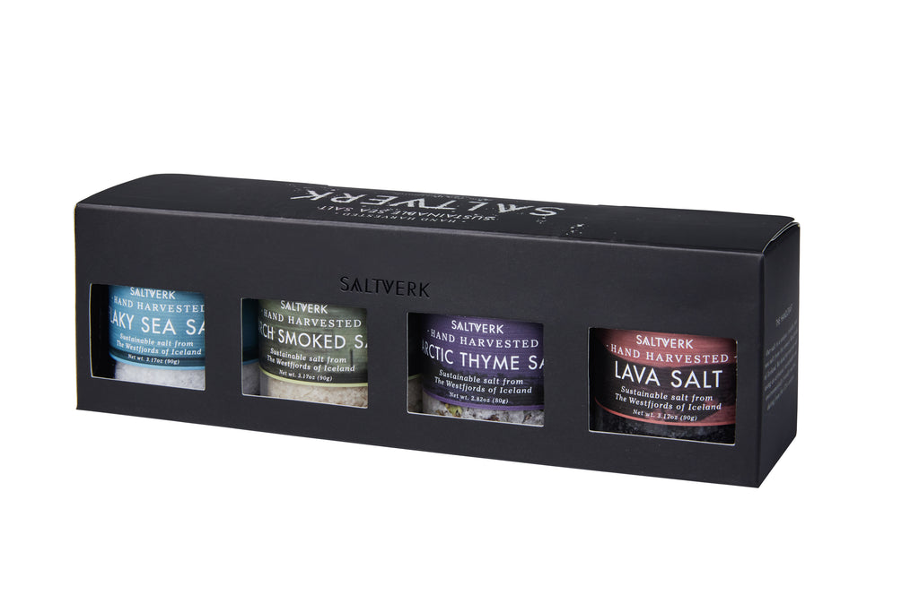 SALTVERK Gift box w/ Arctic Thyme salt + Lava Salt + Flaky Sea Salt + Birch Smoked Salt - Saltverk